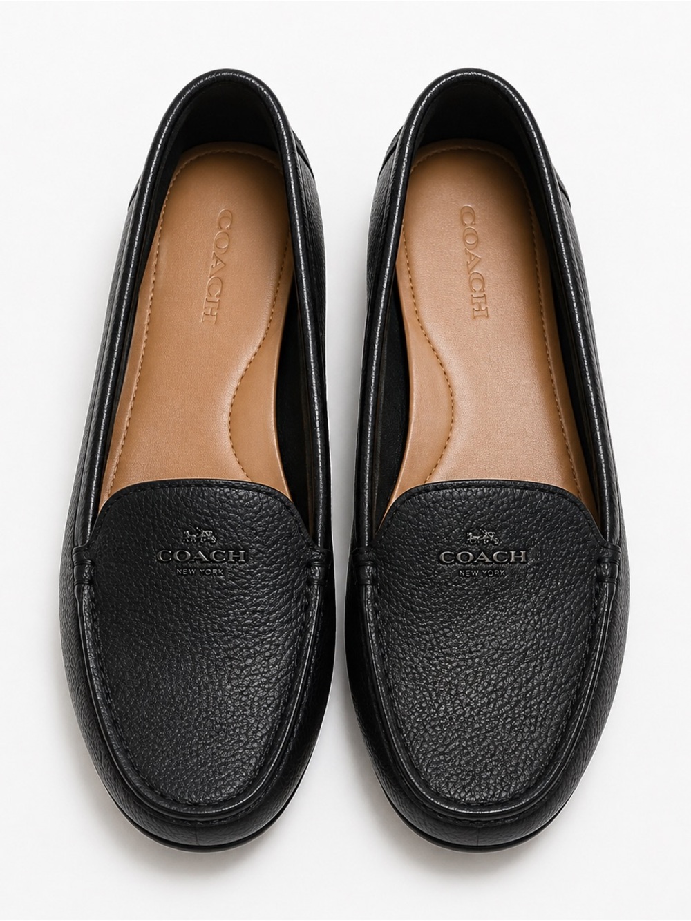 COACH Black Pebble Leather Moccasin Loafers